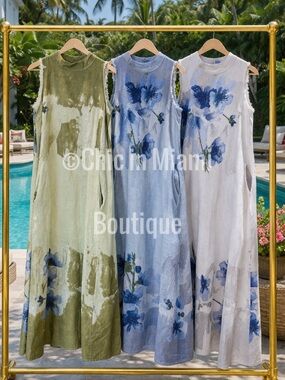 Puro Lino Floral Print Italian Linen Maxi Dress